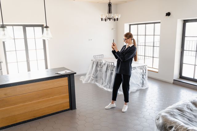 a person taking photos of a vacant apartment